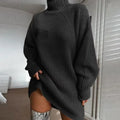 Women's Solid Color Loose Knitted Turtleneck Pullover Dress - Autumn Winter 2023 Collection