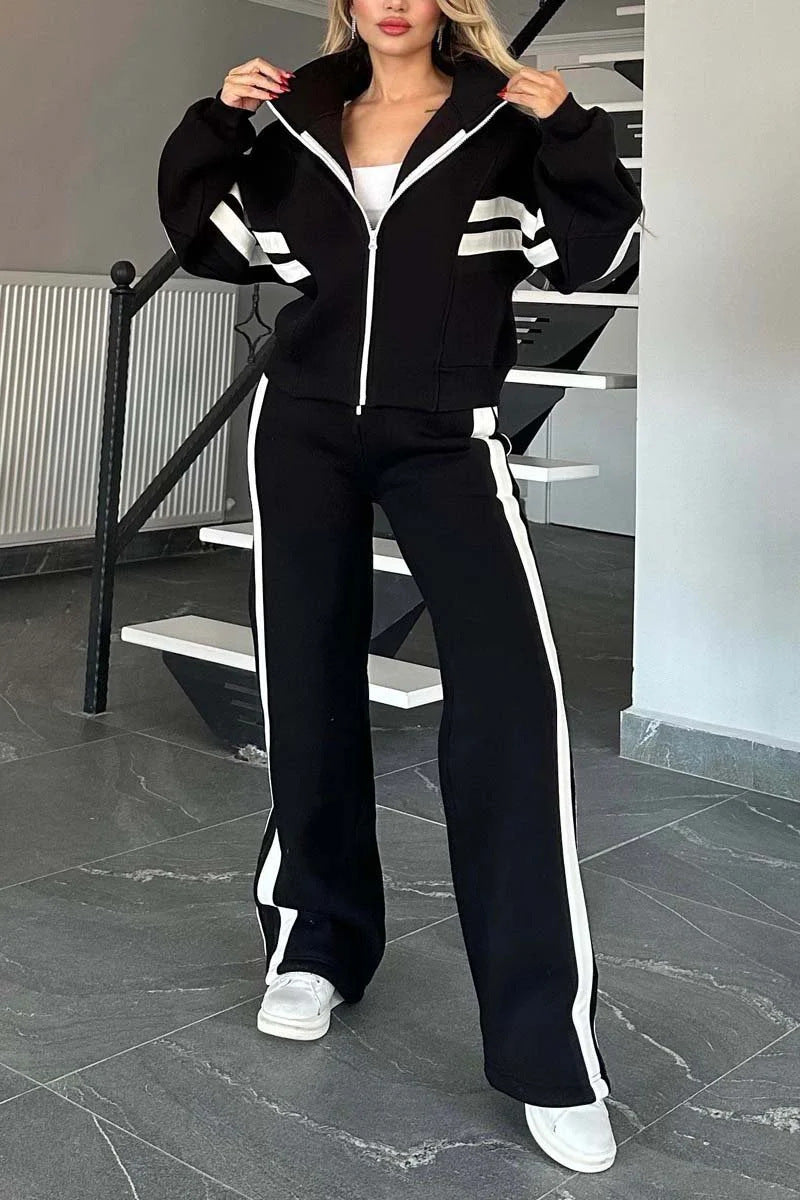 Y2K Striped Zip Top Jacket Casual Sportssuit Women