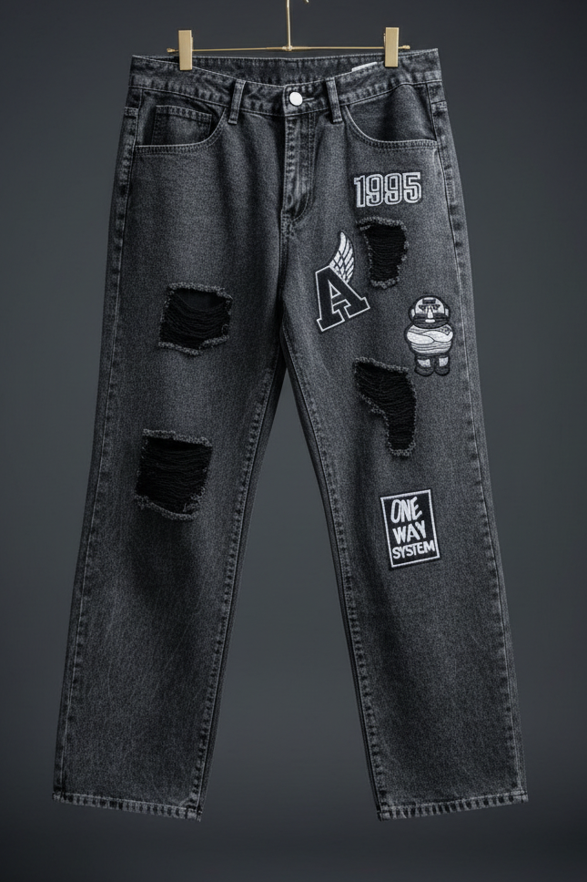 1995 Patch Denim – Charcoal Background Product Shot