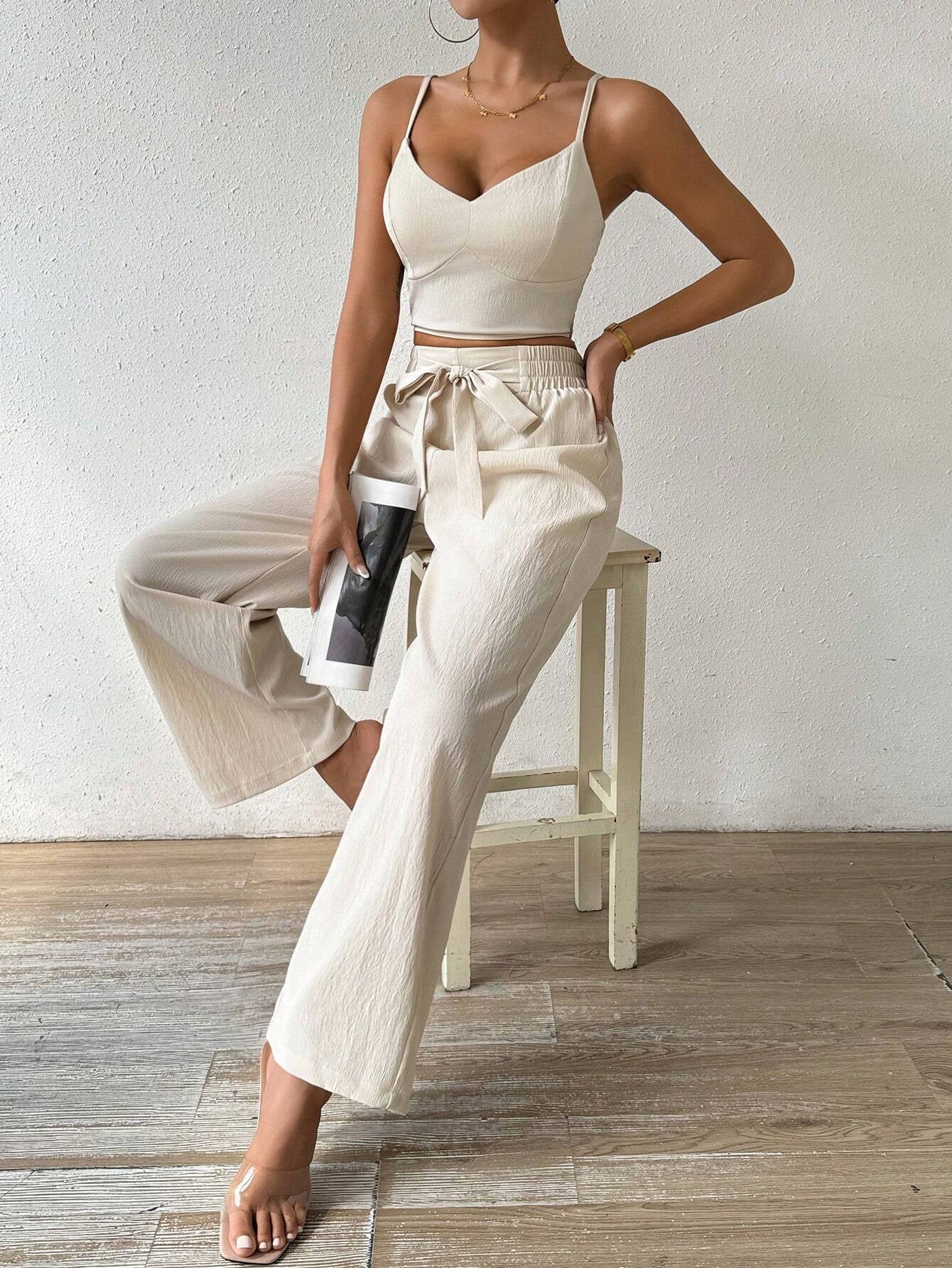 Breezaya Women's Push-Up Bra with Bowknot and Elastic Straight Pants - Holiday 2-Piece Set