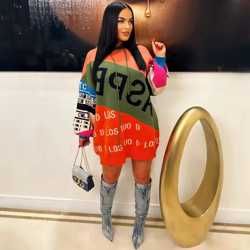 Oshfall Women's Hooded Long Sleeve Sweater with Drawstring and Color Block Design for Autumn and Winter