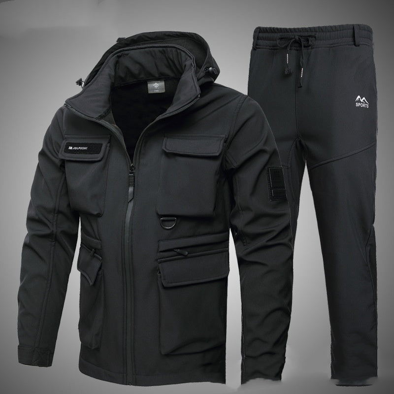 Fleece-Lined Work Clothes Suit Men'S Waterproof Labor Protection Clothing Warm Camouflage Clothing