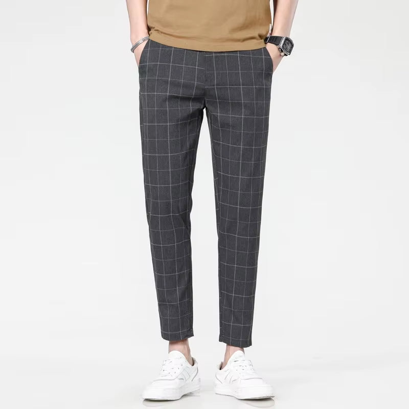 2025 Grid Pattern Men's Pants - European and American Style for Business, Leisure, and Travel - Slim Fit, Comfortable, and Versatile