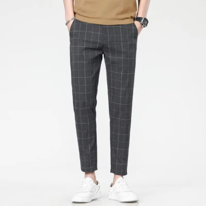 2025 Grid Pattern Men's Pants - European and American Style for Business, Leisure, and Travel - Slim Fit, Comfortable, and Versatile