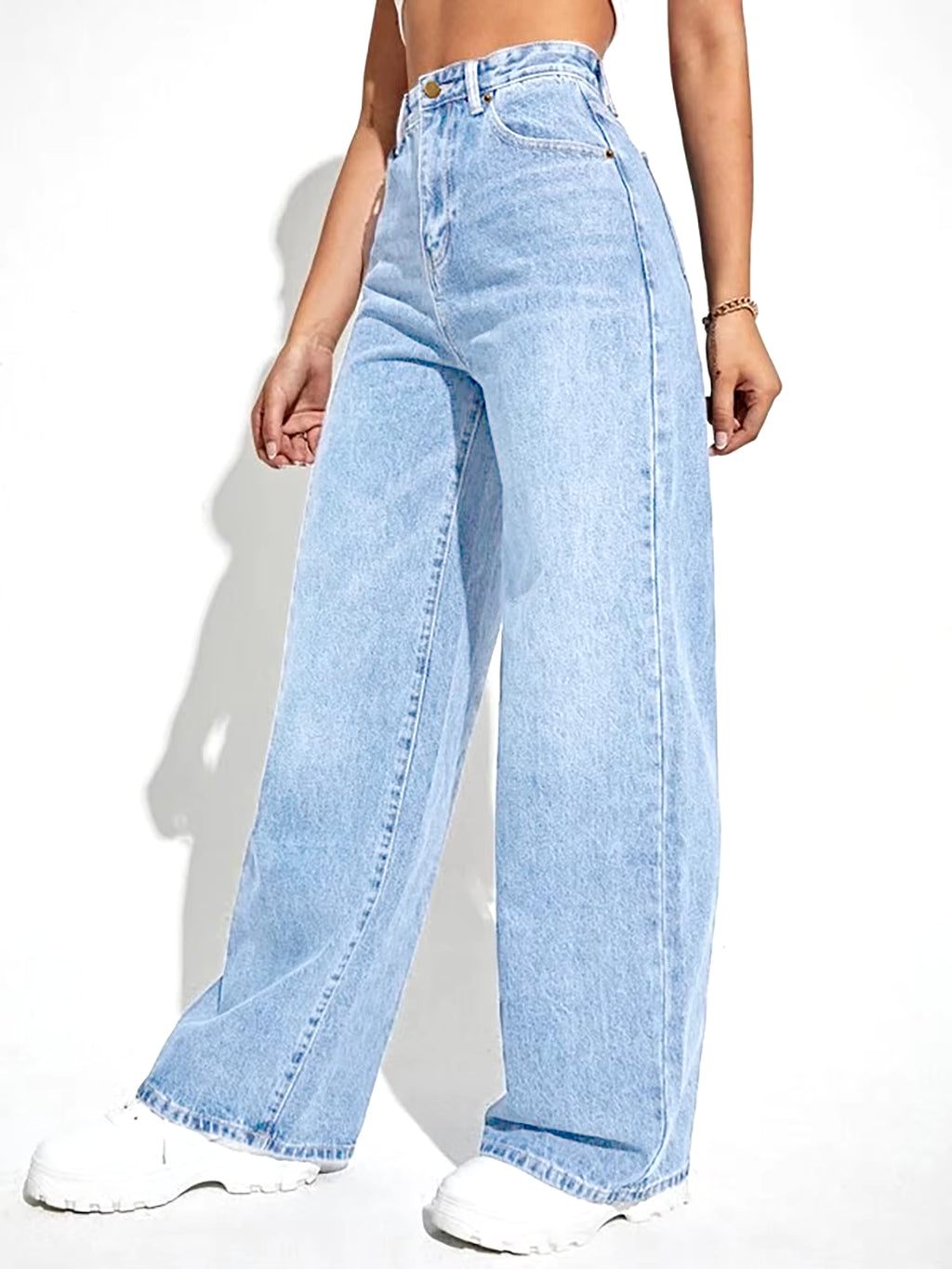 2024 Women's European and American Style High-Waist Loose Denim Wide Leg Pants