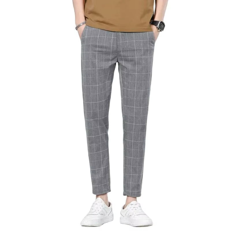 2025 Grid Pattern Men's Pants - European and American Style for Business, Leisure, and Travel - Slim Fit, Comfortable, and Versatile