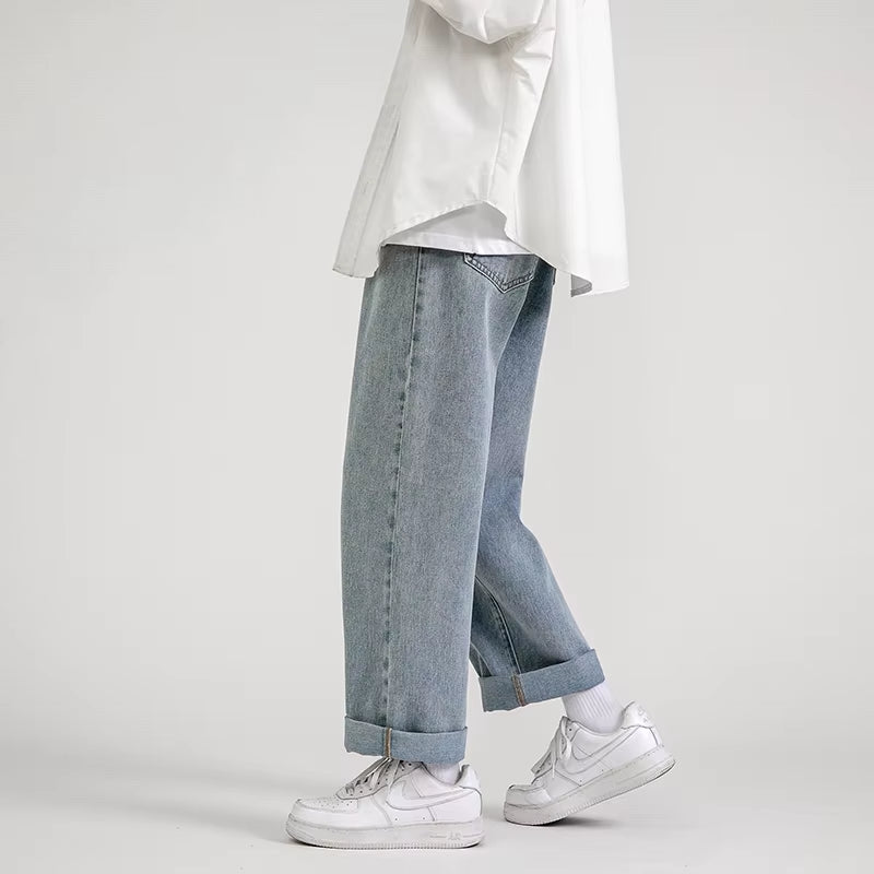 Men's Straight Leg Denim Jeans - Trendy Spring Streetwear for Men and Boys