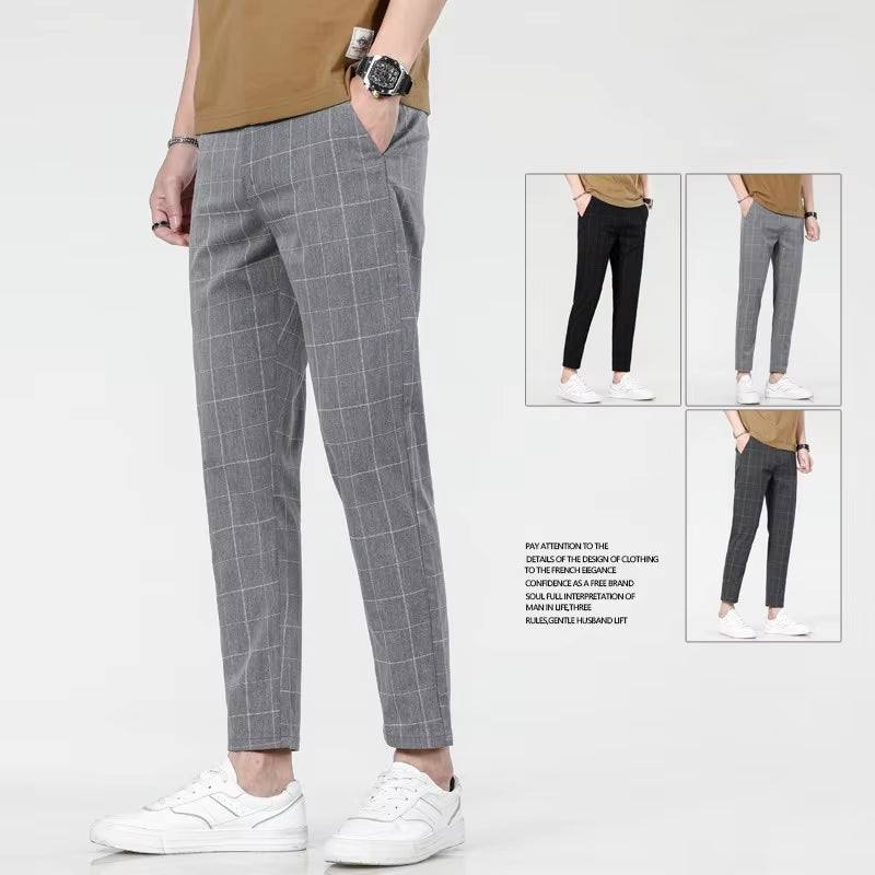 2025 Grid Pattern Men's Pants - European and American Style for Business, Leisure, and Travel - Slim Fit, Comfortable, and Versatile