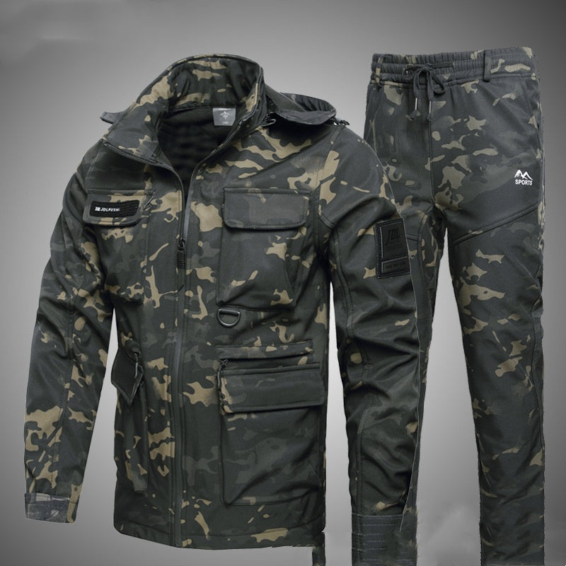 Fleece-Lined Work Clothes Suit Men'S Waterproof Labor Protection Clothing Warm Camouflage Clothing