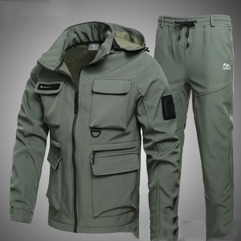 Fleece-Lined Work Clothes Suit Men'S Waterproof Labor Protection Clothing Warm Camouflage Clothing