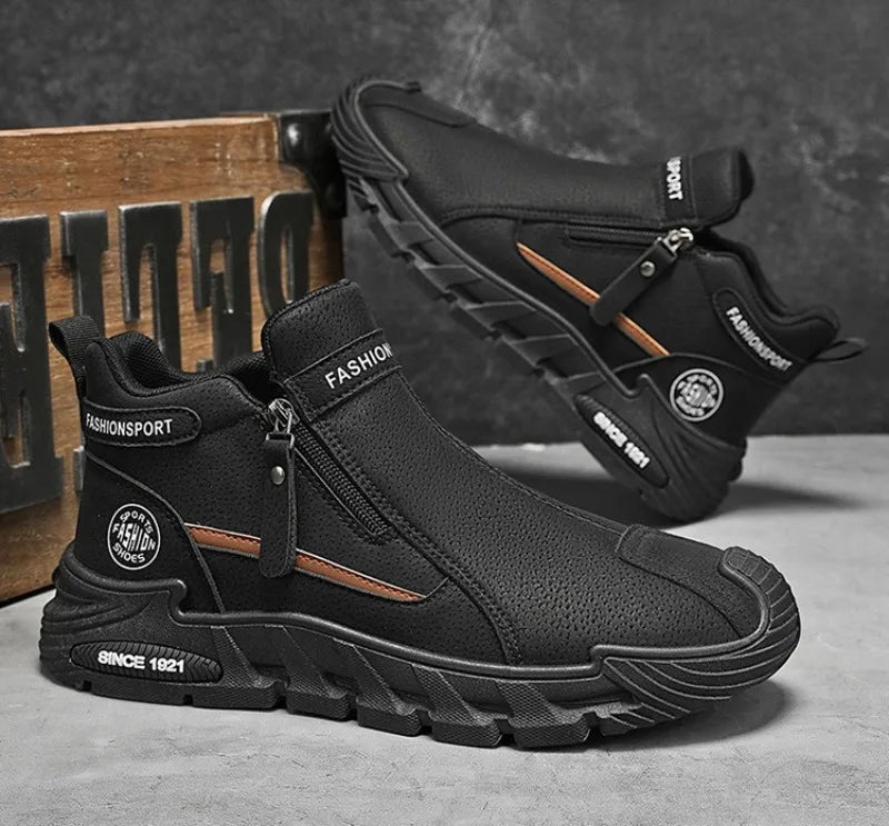 Mens Casual Labor Shoes Fashion Zipper Versatile Men Outdoor Climbing Shoes Non Slip Wear-resistant Sneakers Zapatos Para Hombre