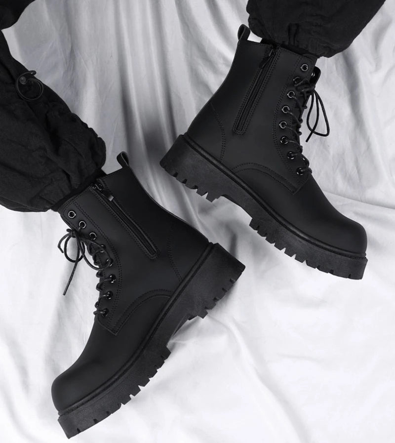 Boots for Men High Quality Casual Leather Boots Fashion Outdoor High Top Booties Black Men's Ankle Boots Fashion Motorcycle Boot