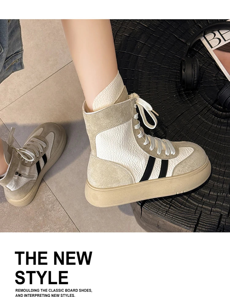 Sports and Leisure Shoes for Women 2025 New Fashionable High Top Shoes Flat Bottomed Lightweight and Comfortable Work Boots