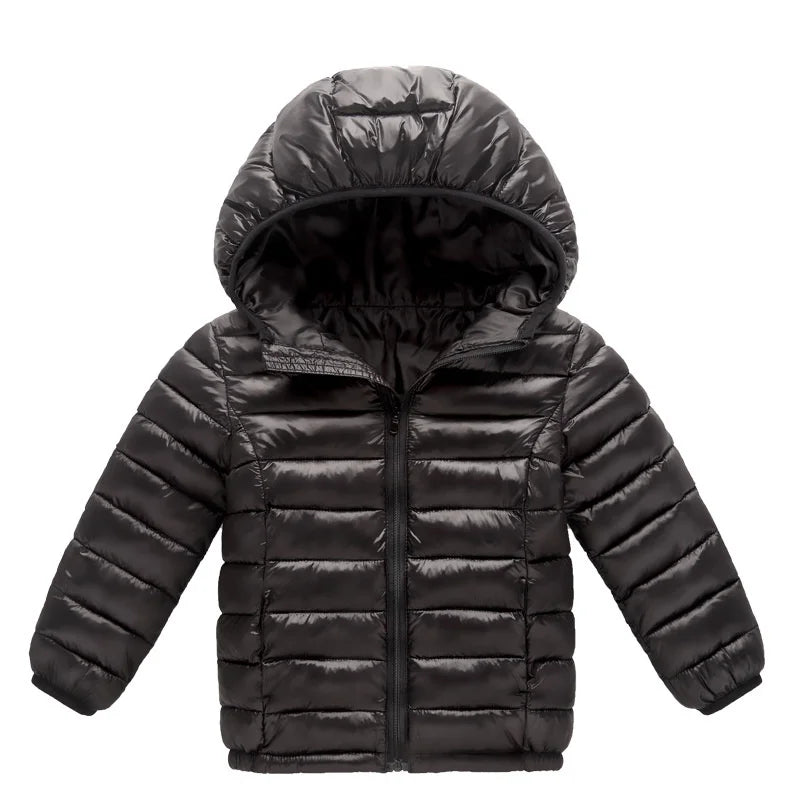 Girls Boys Down Cotton Jacket Winter Black Thick Warm Hooded Coat Kids Windbreaker Waterproof Parka Snowsuit 3-8 Years