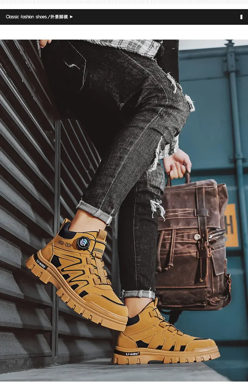 Black Men Motorcycle Boot Designer Autumn Ankle Boots for Men Biker Shoes Non-slip Outdoor Hiking Boots Man Work Sneakers