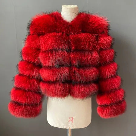 Women Fake Raccoon Fur Jacket Autumn Winter Faux Fur Fox Coats Short Coat Jackets Furry Outerwear Elegant Thick Warm Coats