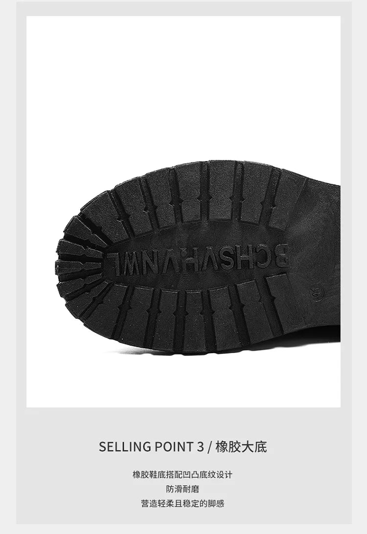 Men's Boots Fashion Motorcycle Ankle Boot Waterproof Leather Boots Lace Up Platform Boots for Men Plush Warm Winter Boot Botas