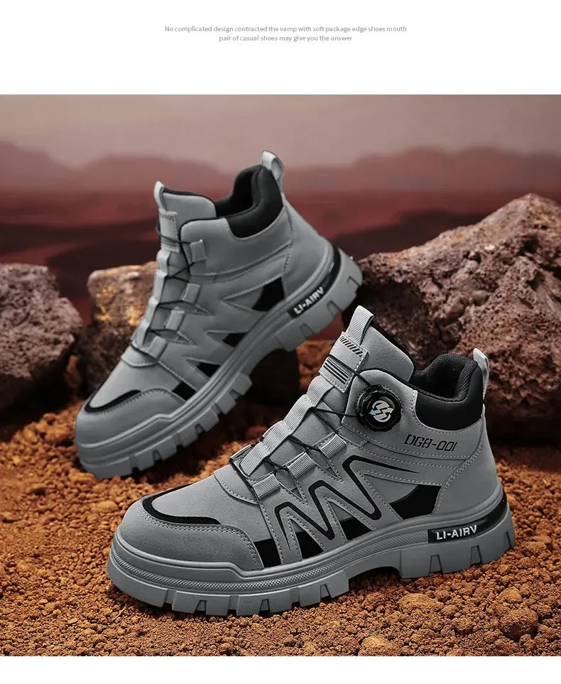 Black Men Motorcycle Boot Designer Autumn Ankle Boots for Men Biker Shoes Non-slip Outdoor Hiking Boots Man Work Sneakers