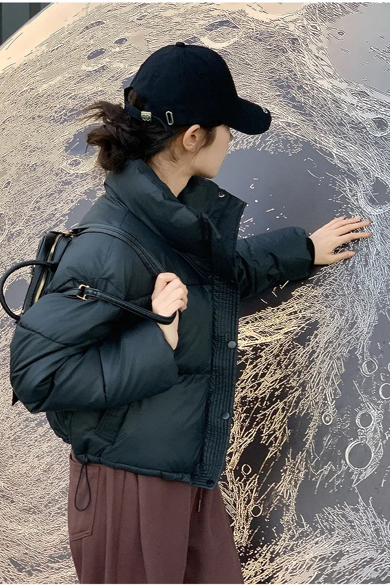 Winter Cropped Jacket Women Clothing Warm Short Puffer Jackets Lightweight Chic Stand Up Collar Student Cotton-padded Jacket New