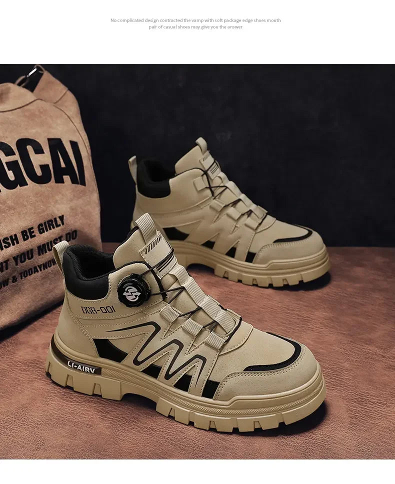 Black Men Motorcycle Boot Designer Autumn Ankle Boots for Men Biker Shoes Non-slip Outdoor Hiking Boots Man Work Sneakers