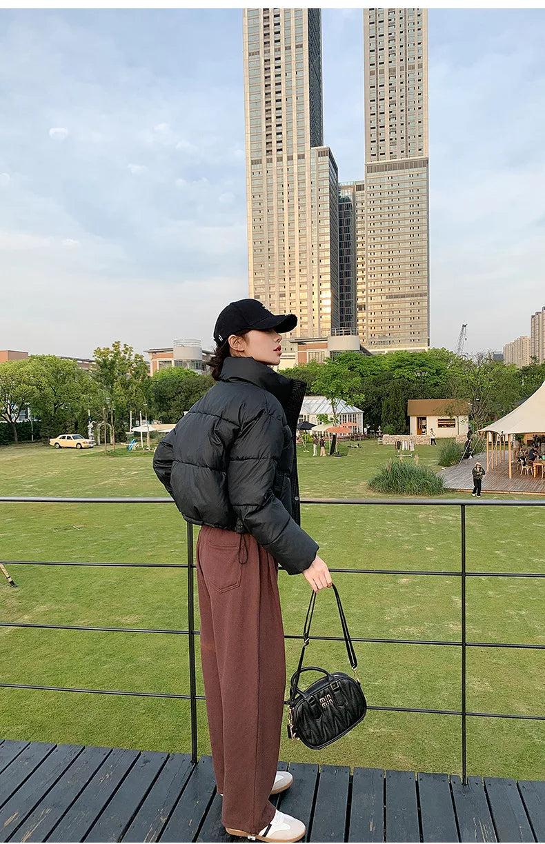 Winter Cropped Jacket Women Clothing Warm Short Puffer Jackets Lightweight Chic Stand Up Collar Student Cotton-padded Jacket New