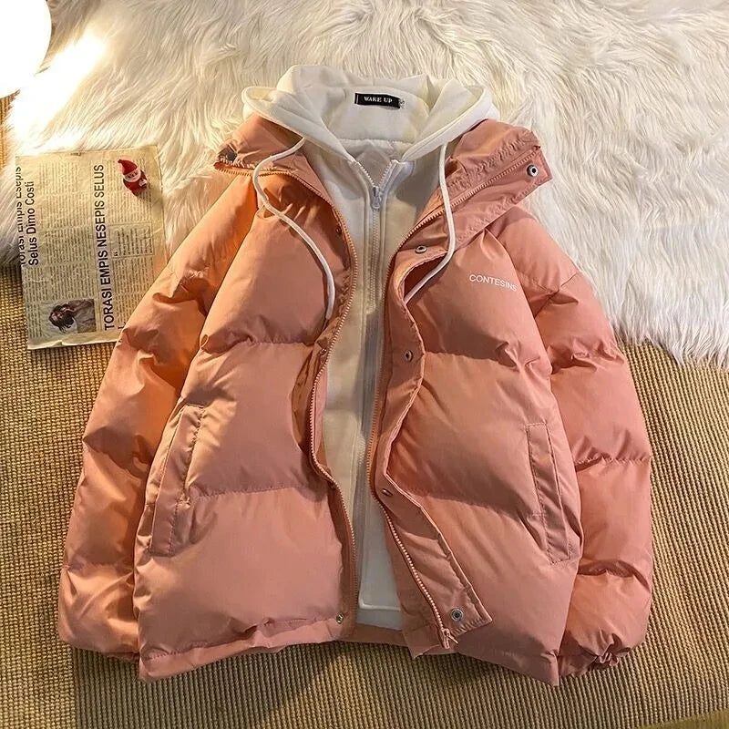 2026 Korean Winter Leisure Cotton Clothes Women Parker coat Y2K Multi-functional Fake Two Pocket Zipper Down Jacket Thick Coat