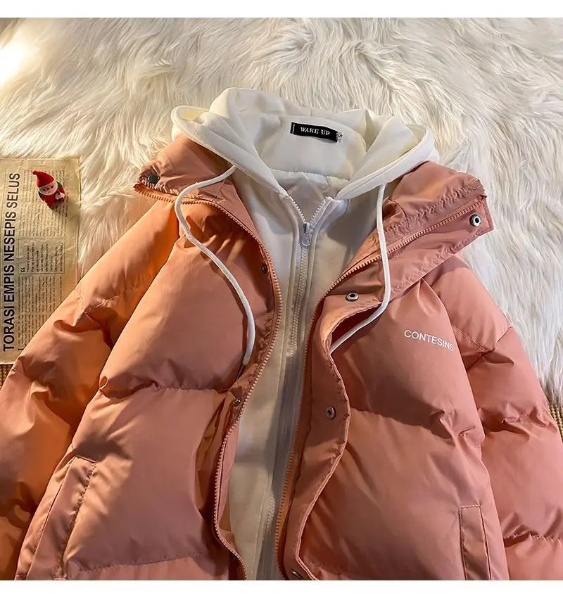 2026 Korean Winter Leisure Cotton Clothes Women Parker coat Y2K Multi-functional Fake Two Pocket Zipper Down Jacket Thick Coat