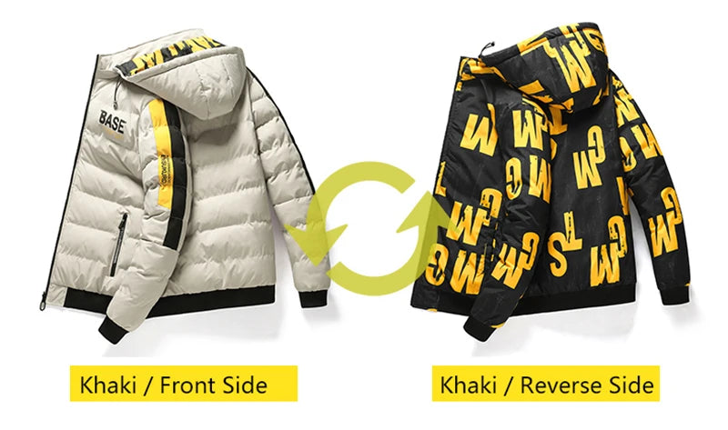 Winter Men's Cotton Jacket Fashion Warm Comfortable Padded Thickened Down Jackets Coat New Double-Sided Clothes Removable Cap