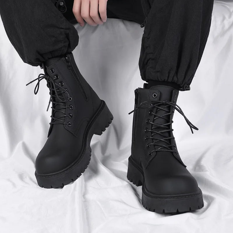 Boots for Men High Quality Casual Leather Boots Fashion Outdoor High Top Booties Black Men's Ankle Boots Fashion Motorcycle Boot