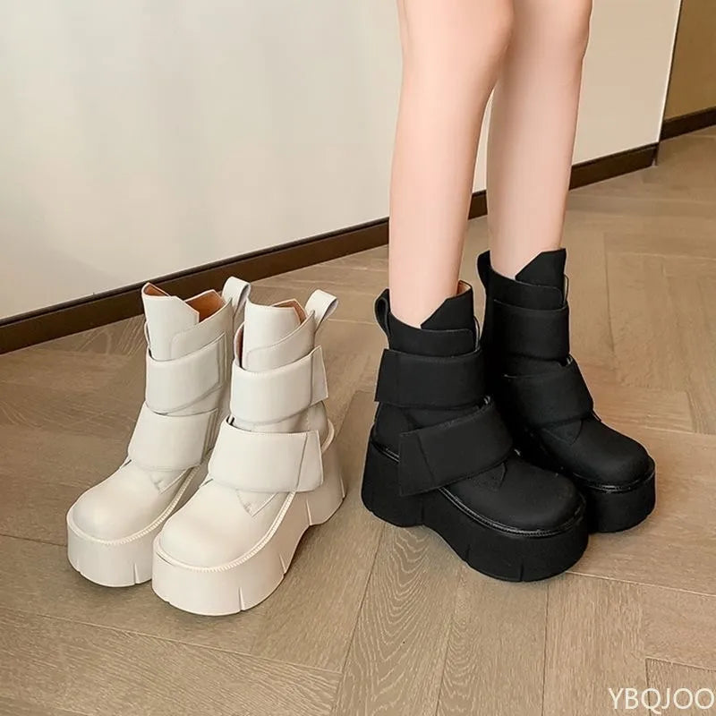 Fashionable versatile height increasing women's boots new spring autumn casual comfortable thick soled women's shoes