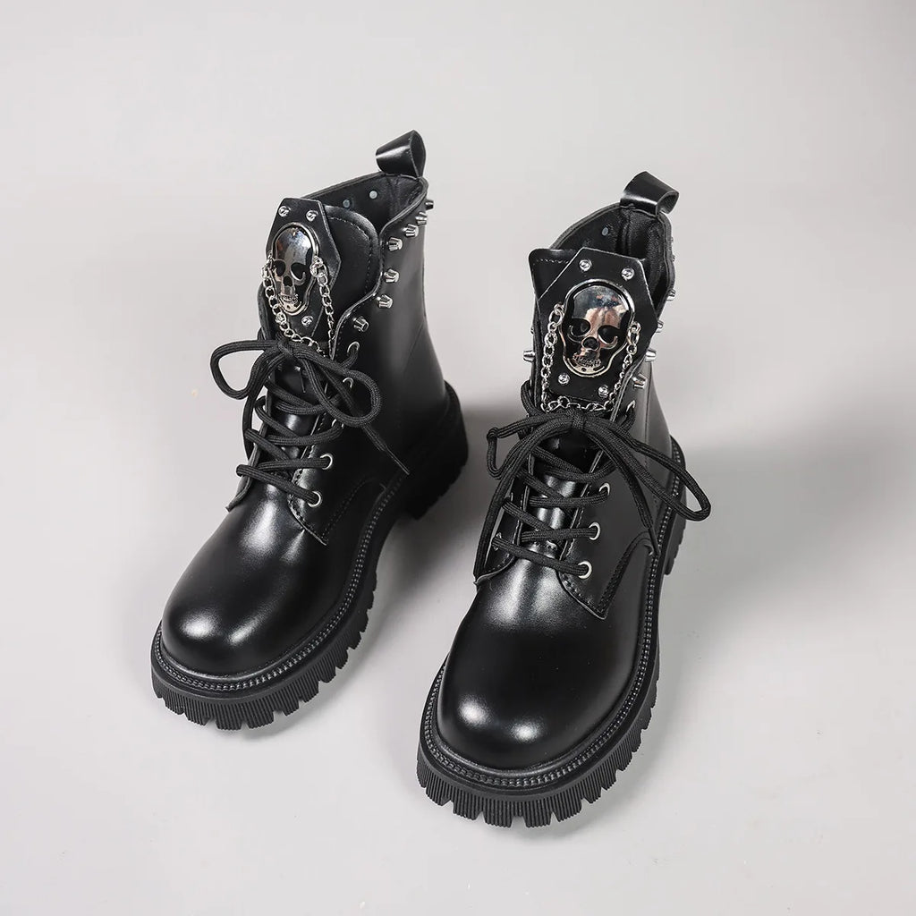 Black Ankle Boots for Women Thick Bottom Autumn Fashion Sweet Cool Short Motorcycle Botas Casual Lace Up Womens Platform Botines