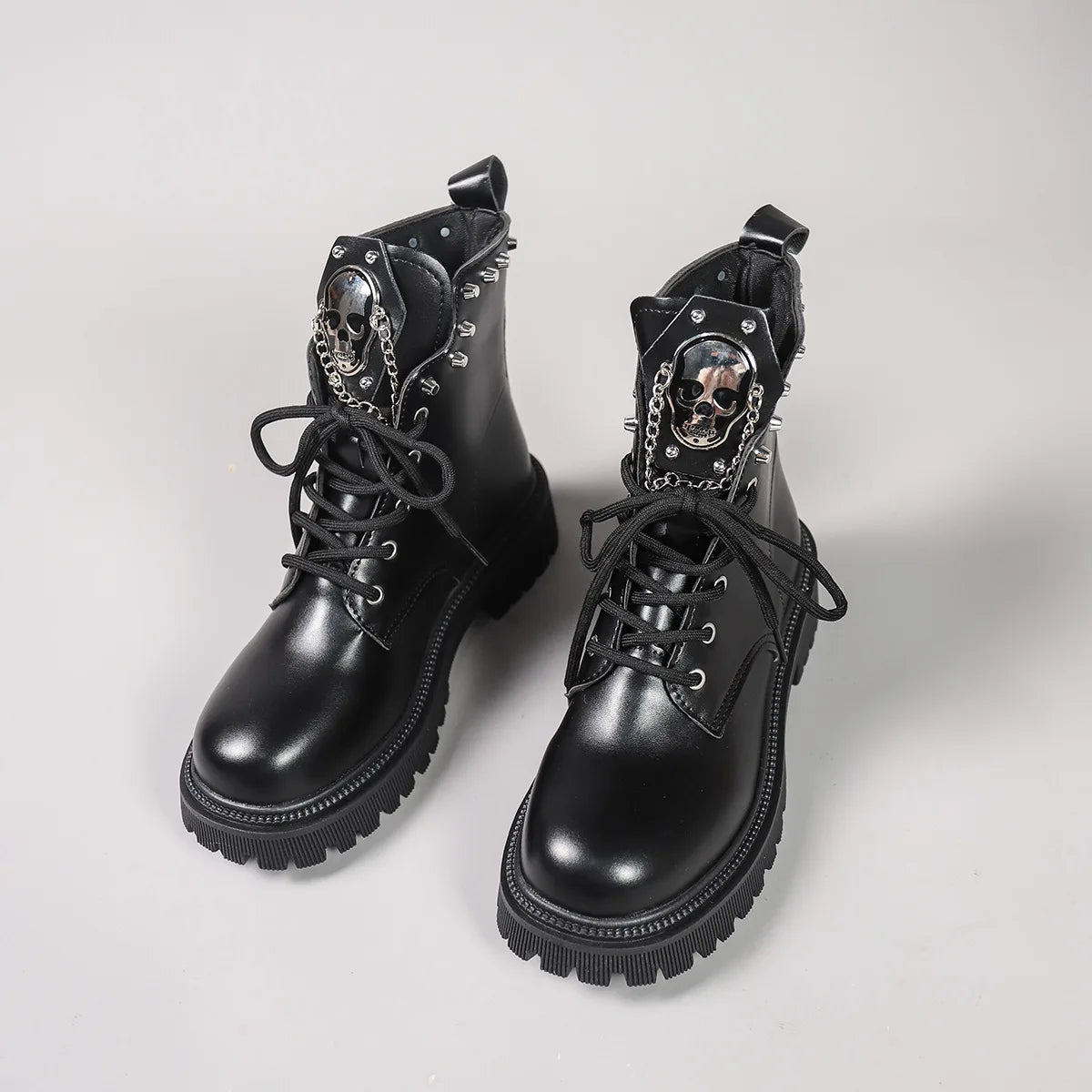 Black Ankle Boots for Women Thick Bottom Autumn Fashion Sweet Cool Short Motorcycle Botas Casual Lace Up Womens Platform Botines