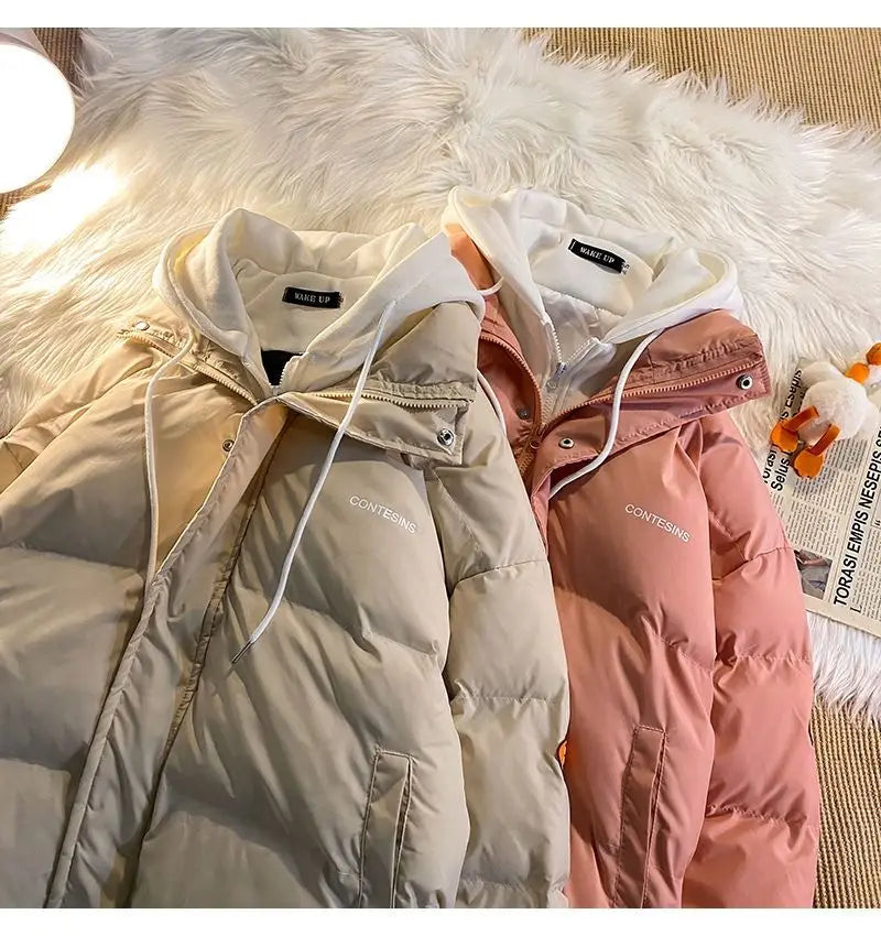 2026 Korean Winter Leisure Cotton Clothes Women Parker coat Y2K Multi-functional Fake Two Pocket Zipper Down Jacket Thick Coat