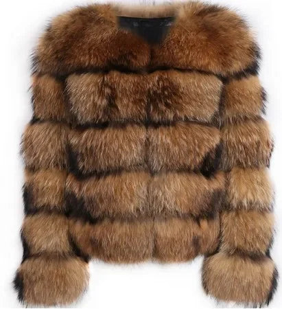 Women Fake Raccoon Fur Jacket Autumn Winter Faux Fur Fox Coats Short Coat Jackets Furry Outerwear Elegant Thick Warm Coats