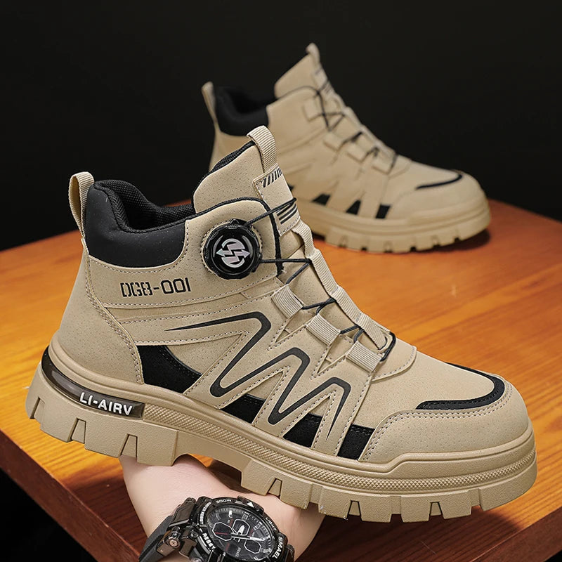 Black Men Motorcycle Boot Designer Autumn Ankle Boots for Men Biker Shoes Non-slip Outdoor Hiking Boots Man Work Sneakers