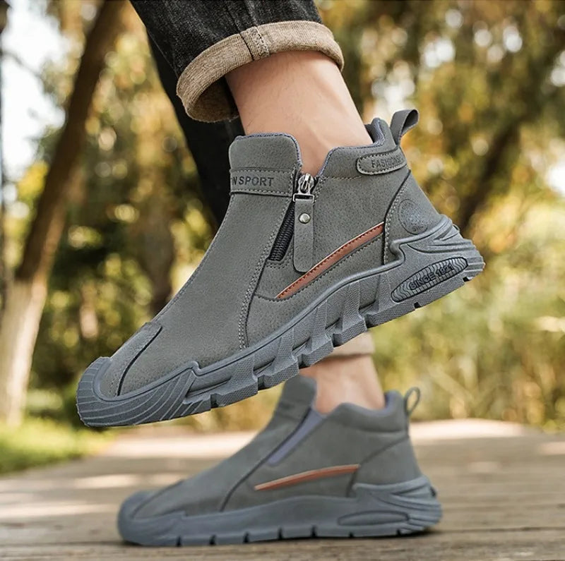 Mens Casual Labor Shoes Fashion Zipper Versatile Men Outdoor Climbing Shoes Non Slip Wear-resistant Sneakers Zapatos Para Hombre