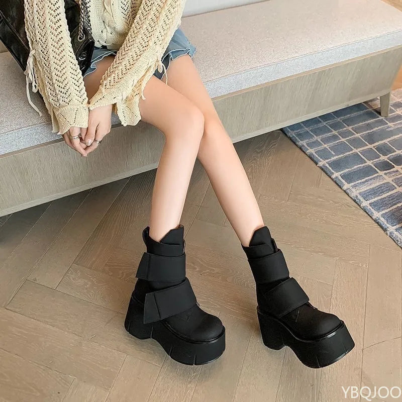 Fashionable versatile height increasing women's boots new spring autumn casual comfortable thick soled women's shoes
