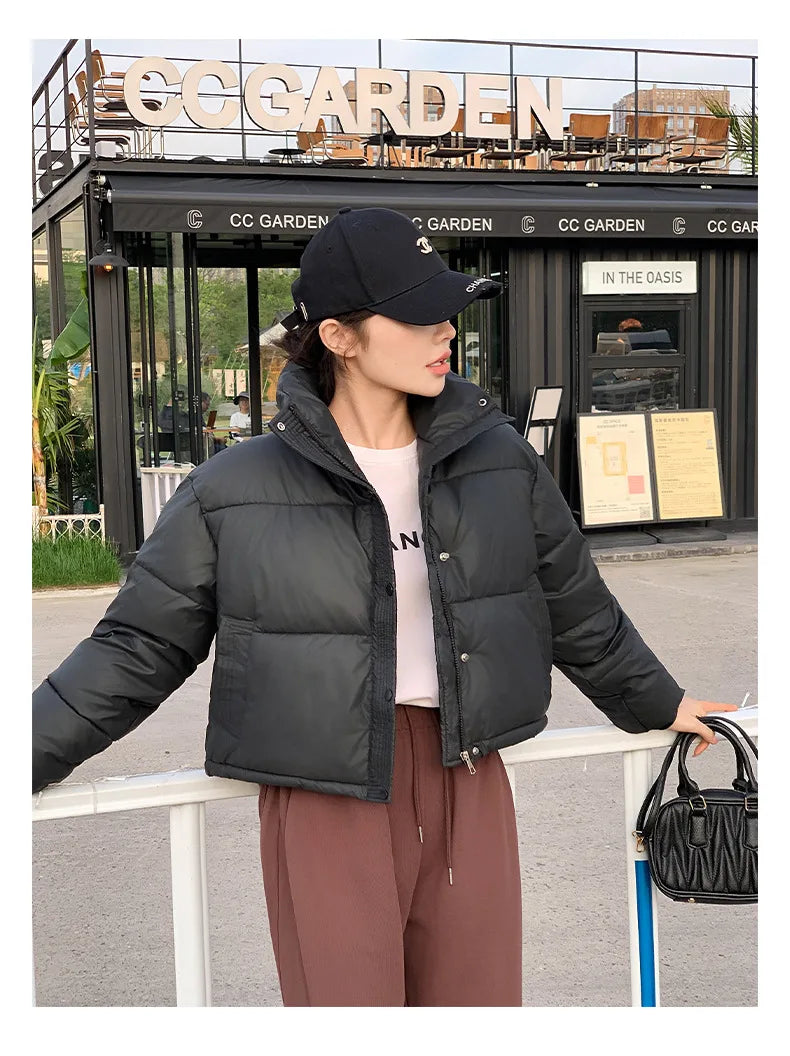 Winter Cropped Jacket Women Clothing Warm Short Puffer Jackets Lightweight Chic Stand Up Collar Student Cotton-padded Jacket New