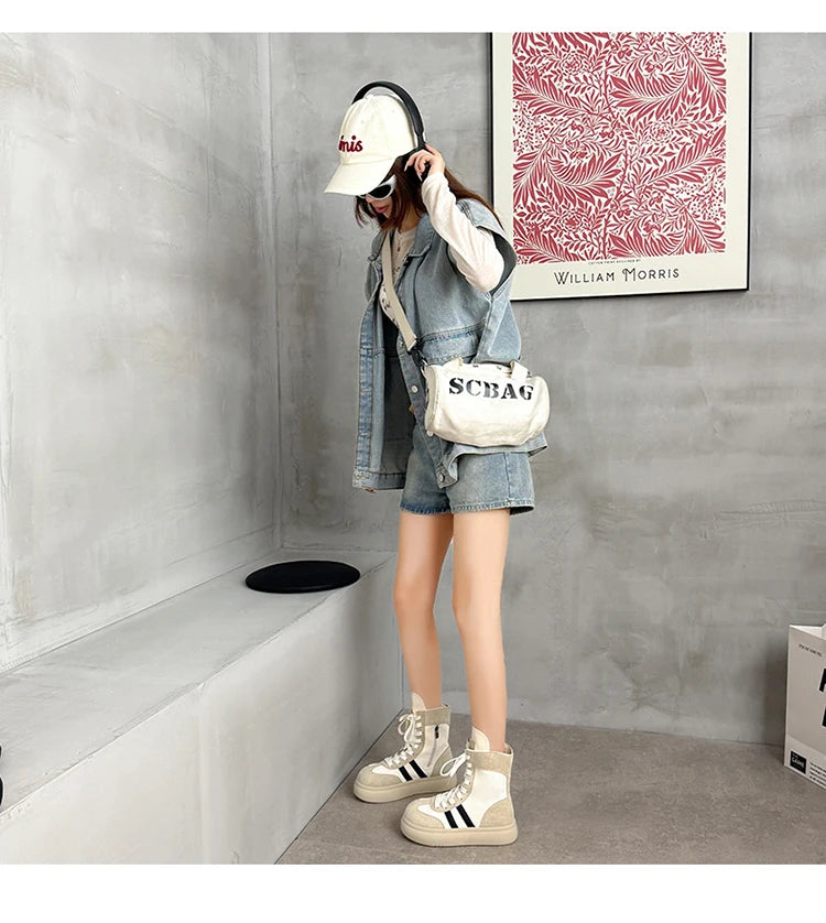 Sports and Leisure Shoes for Women 2025 New Fashionable High Top Shoes Flat Bottomed Lightweight and Comfortable Work Boots