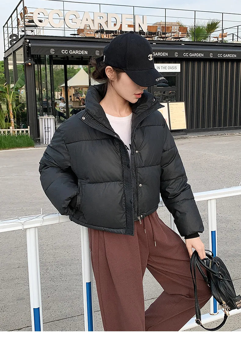 Winter Cropped Jacket Women Clothing Warm Short Puffer Jackets Lightweight Chic Stand Up Collar Student Cotton-padded Jacket New