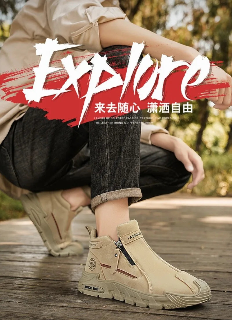 Mens Casual Labor Shoes Fashion Zipper Versatile Men Outdoor Climbing Shoes Non Slip Wear-resistant Sneakers Zapatos Para Hombre