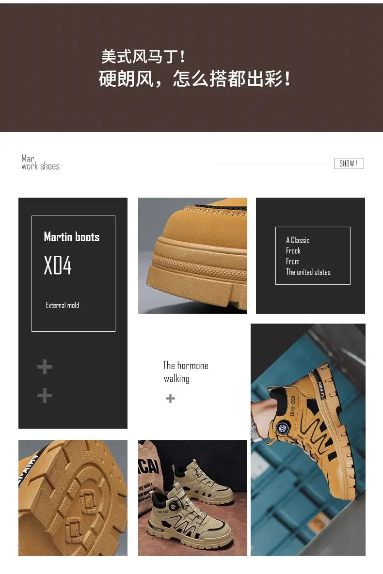 Black Men Motorcycle Boot Designer Autumn Ankle Boots for Men Biker Shoes Non-slip Outdoor Hiking Boots Man Work Sneakers