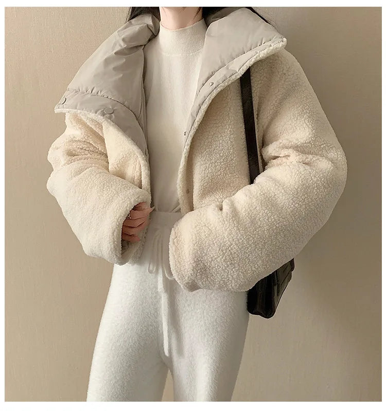 Women's Winter Tops Jacket Cotton Coat Versatile Skinny Long Sleeve Lapel Short Warm Thickened Vintage New Comfortable Versatile