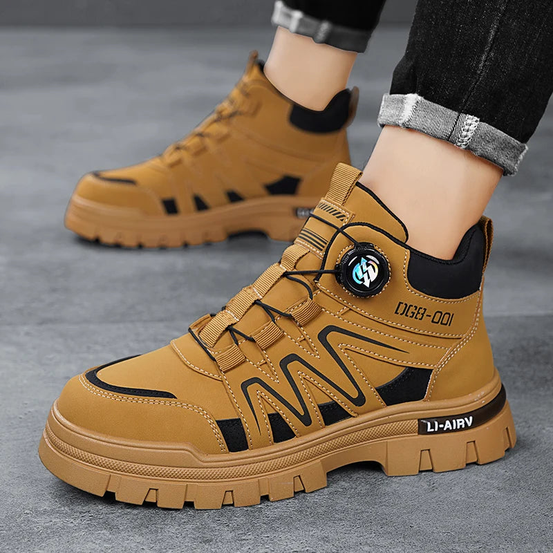 Black Men Motorcycle Boot Designer Autumn Ankle Boots for Men Biker Shoes Non-slip Outdoor Hiking Boots Man Work Sneakers