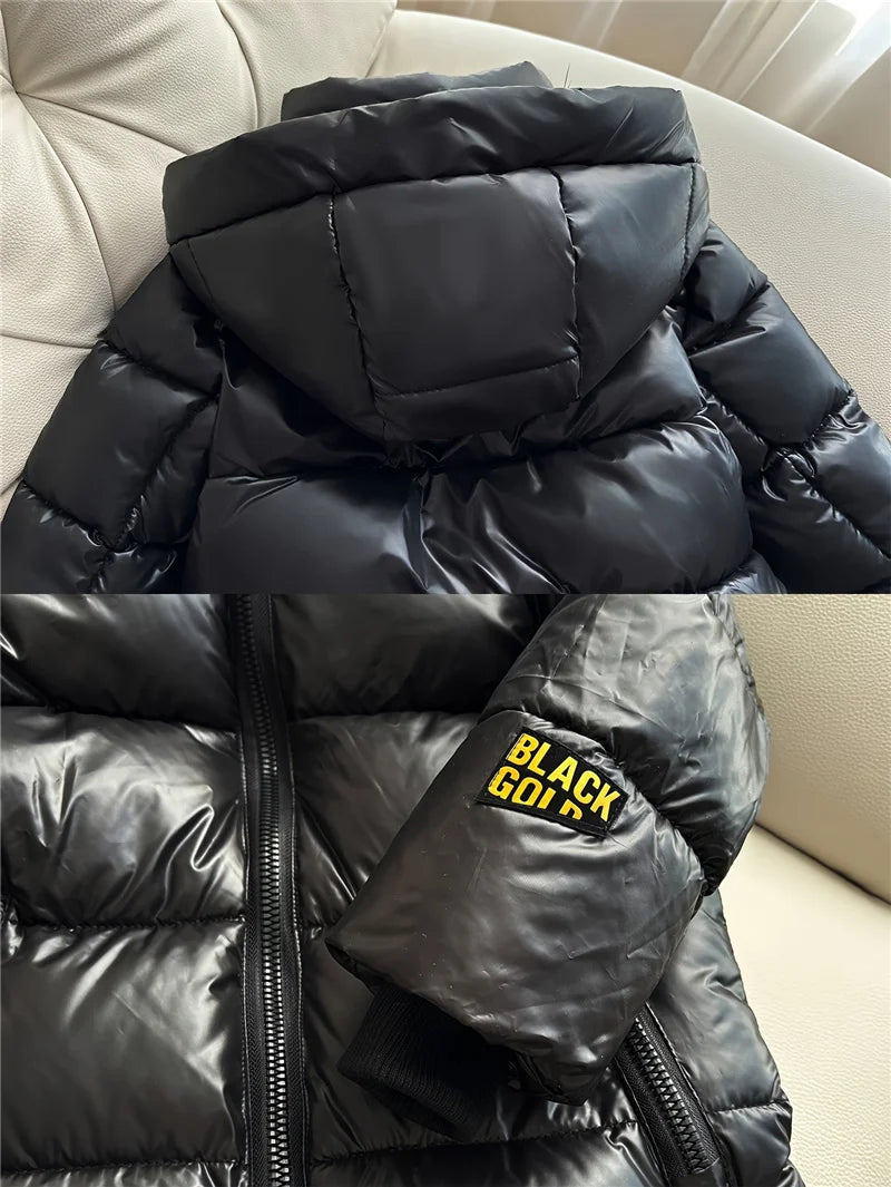 Girls Boys Down Cotton Jacket Winter Black Thick Warm Hooded Coat Kids Windbreaker Waterproof Parka Snowsuit 3-8 Years