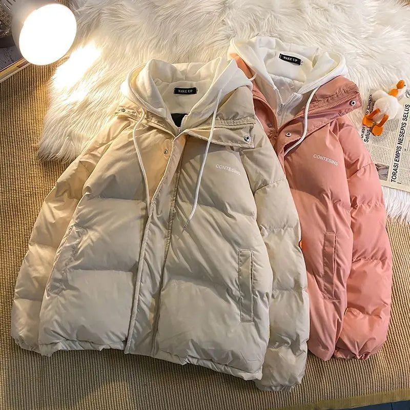 2026 Korean Winter Leisure Cotton Clothes Women Parker coat Y2K Multi-functional Fake Two Pocket Zipper Down Jacket Thick Coat