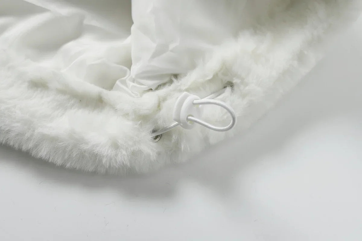 American Style New Hip-hop Embroidered Jacket Men's Imitation Rabbit Fur Stand Up Collar Unisex Loose Cotton Jacket