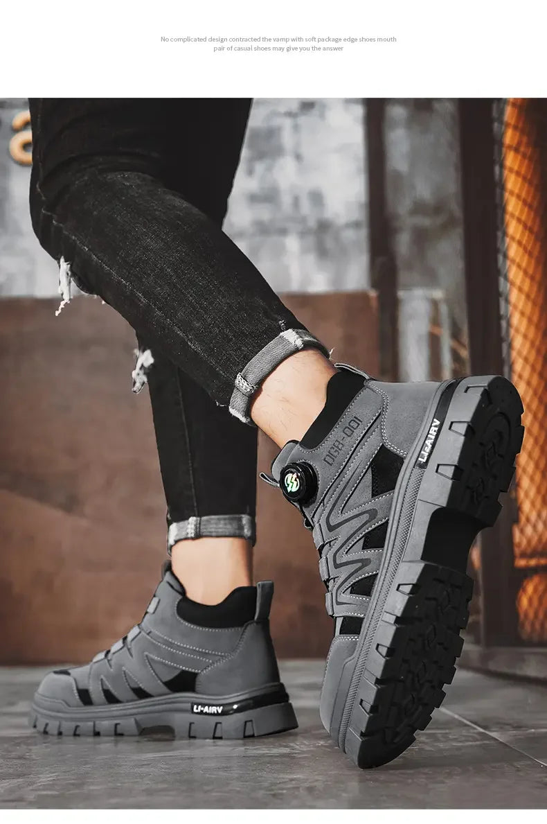 Black Men Motorcycle Boot Designer Autumn Ankle Boots for Men Biker Shoes Non-slip Outdoor Hiking Boots Man Work Sneakers