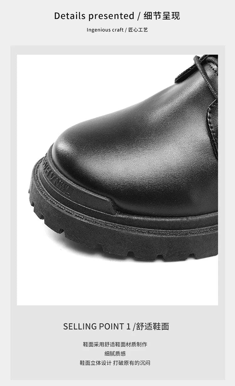 Men's Boots Fashion Motorcycle Ankle Boot Waterproof Leather Boots Lace Up Platform Boots for Men Plush Warm Winter Boot Botas