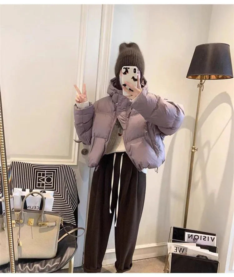 Autumn Winter Casual Parkas Women Fashion Women White Duck Down Jacket with Hood Warm Over Size Thick Short Outwear Female Coat